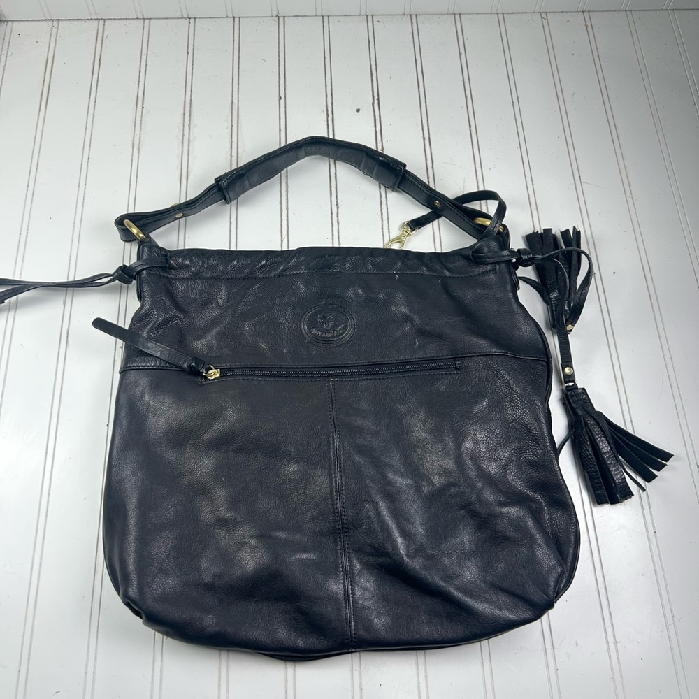 Allison Scott Y2K Black Leather Hobo Shoulder Bag Multi Pocket Gold Hardware - Picture 3 of 12